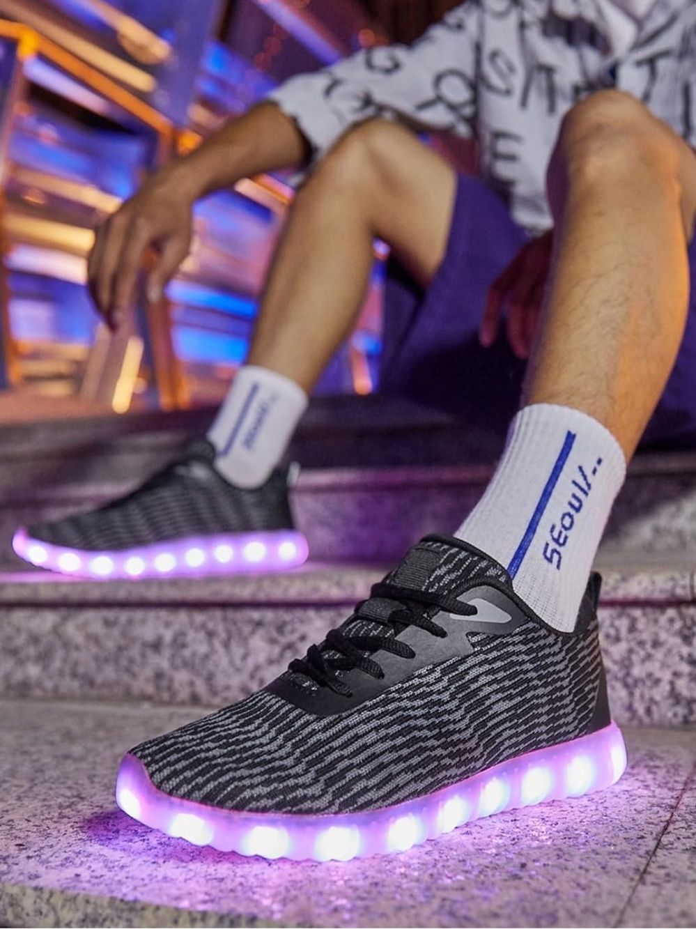 LED Light Up Sneakers USB Rechargeable Black Men’s US 11 EU 45 Glow Party Shoes